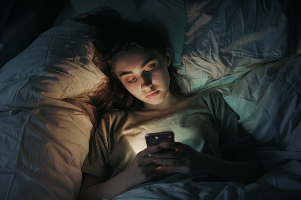 A child using phone late at night